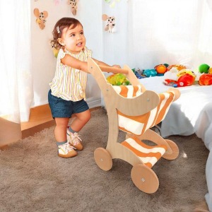Ahşap Oyuncak Bebek Arabası - Bebek yürüteci - Ahşap bebek arabası